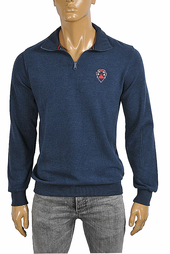 Mens Designer Clothes | GUCCI Menâ??s knitted sweater in navy blue color 105