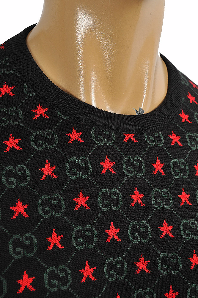Mens Designer Clothes | GUCCI Menâ??s Stripe Knitted Black Sweater With GG Logo 111