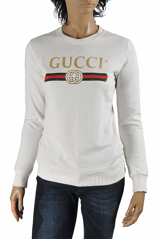 Womens Designer Clothes | GUCCI womenâ??s cotton sweatshirt with front logo print 113