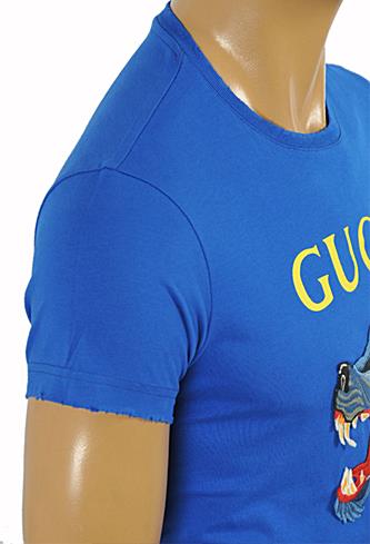 Mens Designer Clothes | GUCCI Cotton T-Shirt with Angry Wolf Embroidery #220