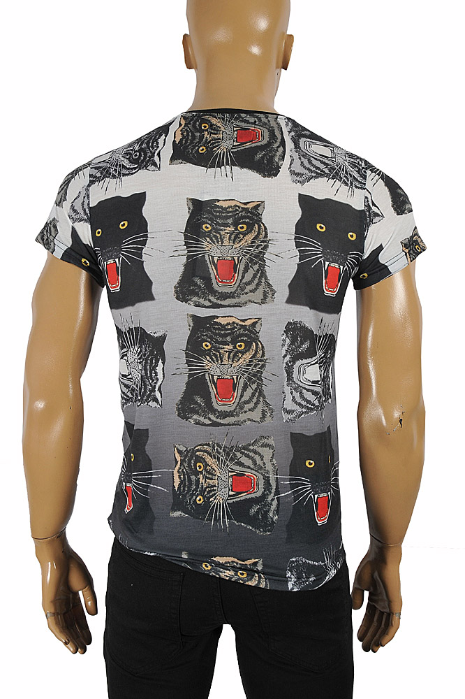 Mens Designer Clothes | GUCCI Cotton T-Shirt With Angry Cats Print #240