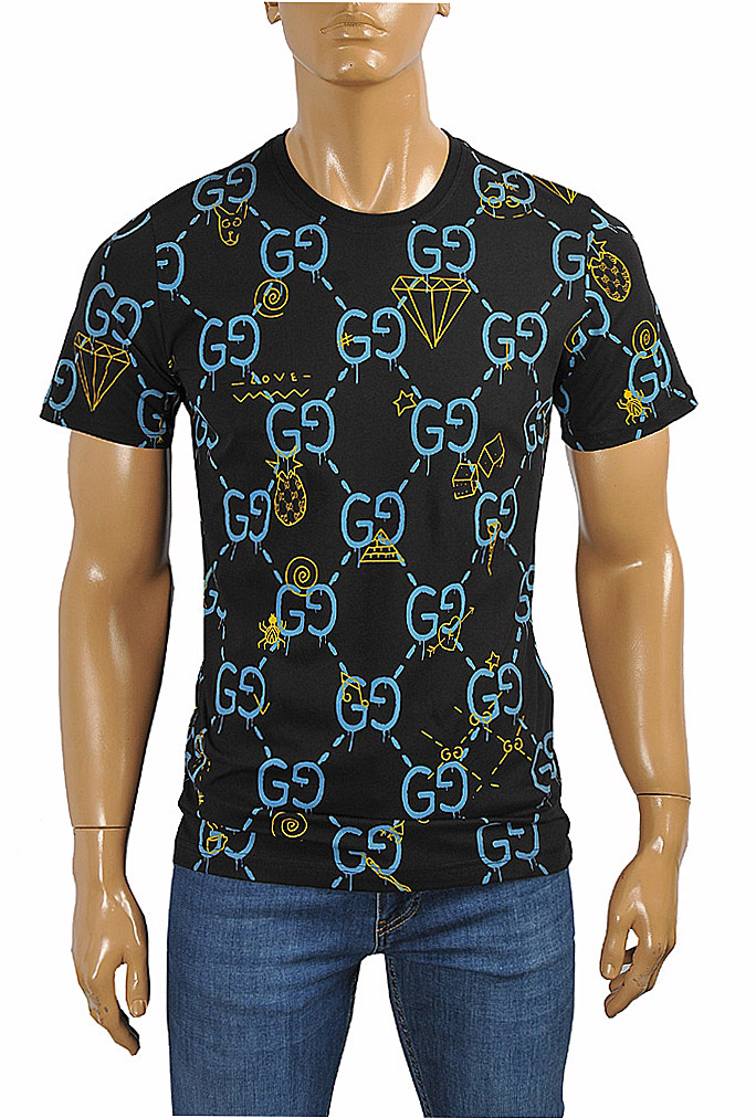 Mens Designer Clothes | GUCCI cotton T-shirt with GG print in navy blue #242