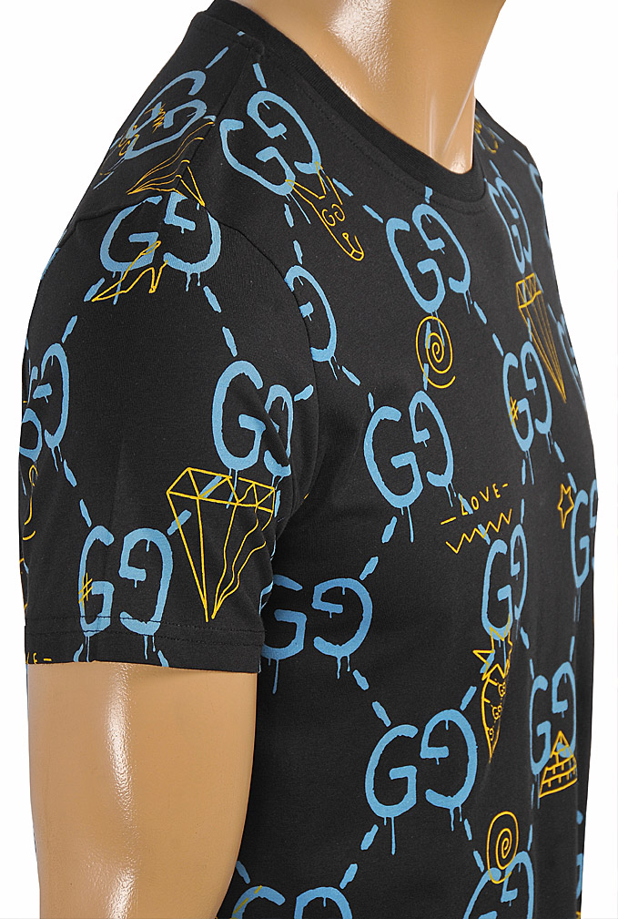 Mens Designer Clothes | GUCCI cotton T-shirt with GG print in navy blue #242