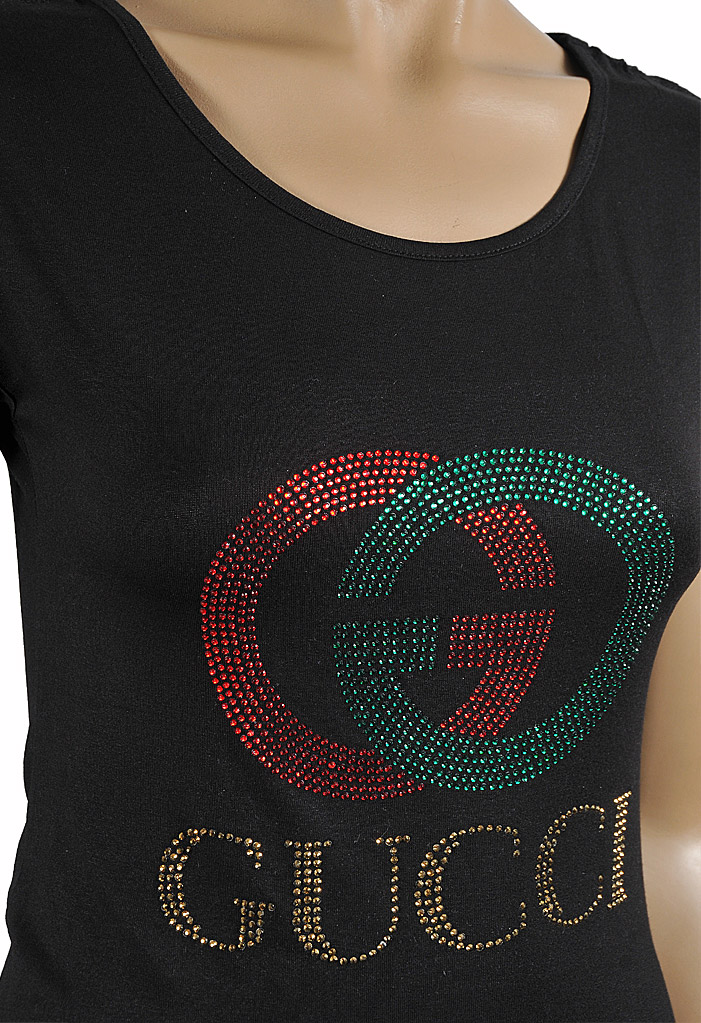 Womens Designer Clothes | GUCCI womenâ??s t-shirt with GG logo appliquÃ© 266