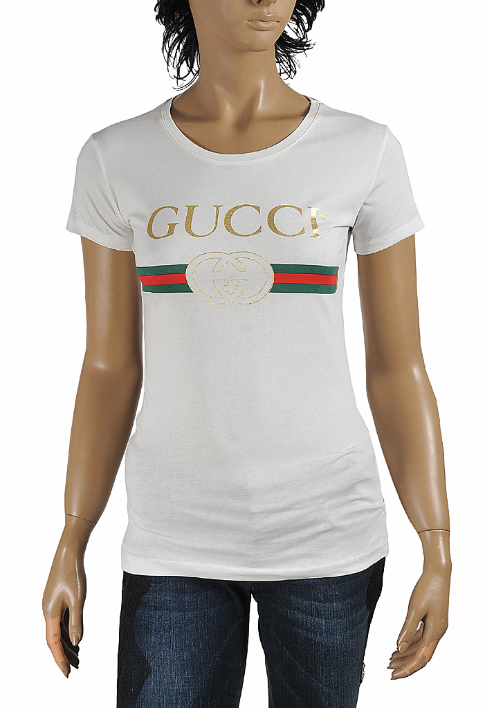 Womens Designer Clothes | GUCCI womenâ??s cotton t-shirt with front logo print 267