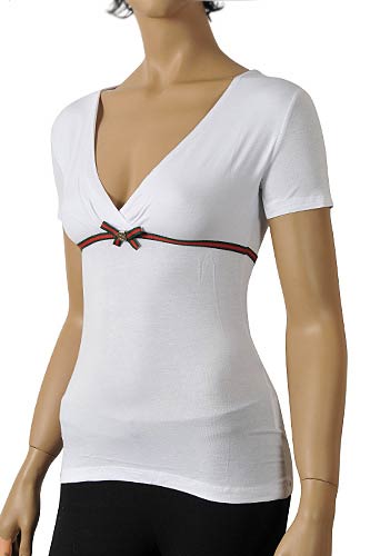 Womens Designer Clothes | GUCCI Ladies V-Neck Short Sleeve Top #93