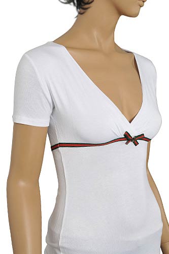 Womens Designer Clothes | GUCCI Ladies V-Neck Short Sleeve Top #93