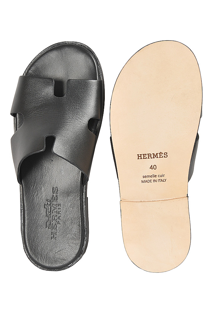Mens Designer Clothes | HERMES Mens Leather Sandals In Black 301