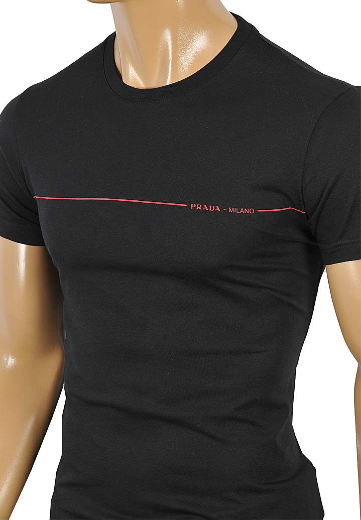 Mens Designer Clothes | PRADA Men's cotton T-shirt with print in black 106