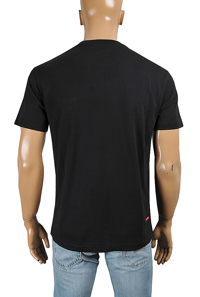 Mens Designer Clothes | PRADA Men's t-shirt in black with metal logo patch 122