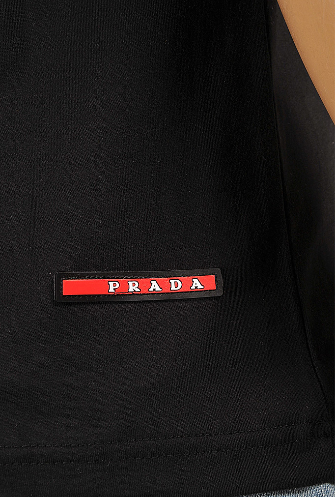 Mens Designer Clothes | PRADA Men's t-shirt in black with metal logo patch 122