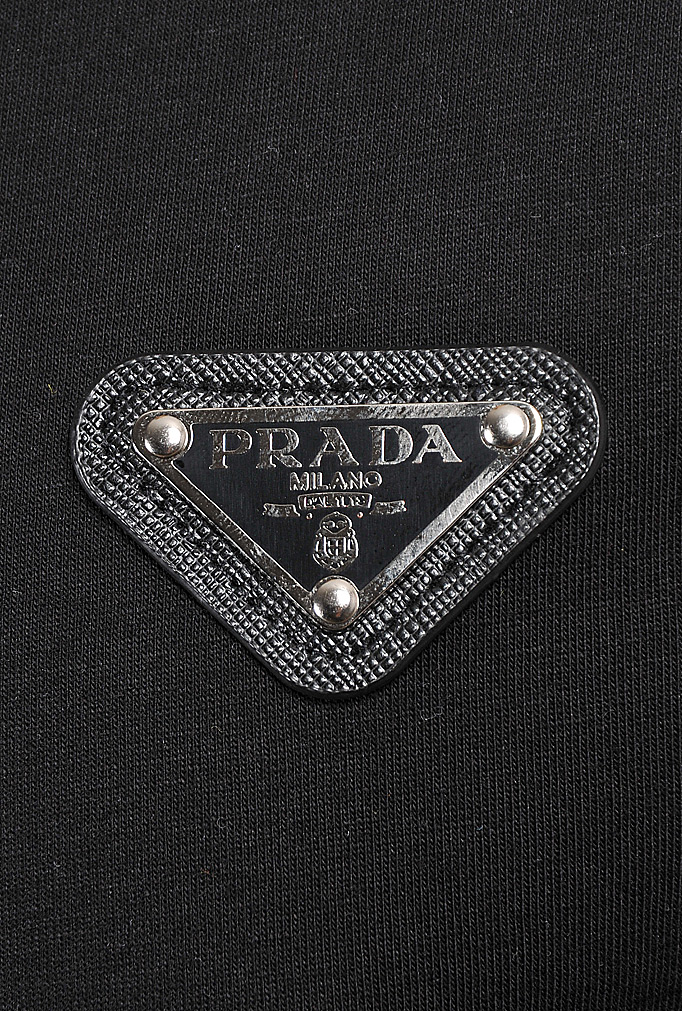 Mens Designer Clothes | PRADA Men's t-shirt in black with metal logo patch 122